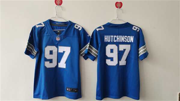 Womens Detroit Lions #97 Aidan Hutchinson Blue Vapor Stitched Jersey